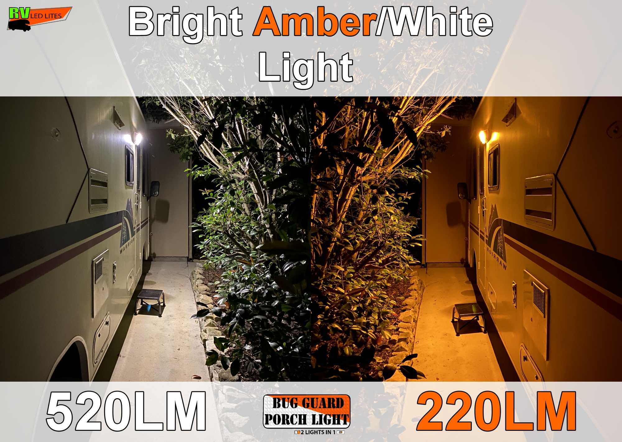 220LM/520LM Camper or RV Dual AMBER/WHITE LED Porch Light BG520B-A 12 volt 