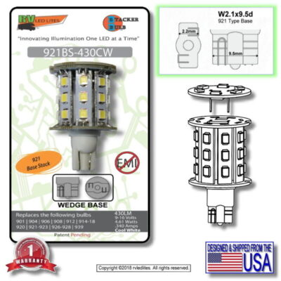 The 921BS-430CW is a bright, energy-efficient LED bulb with a cool white light and stackable design, perfect for upgrading your RV's lighting.