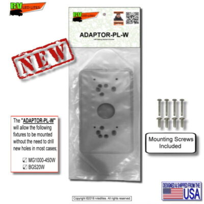 ADAPTOR-PL-W, Allows the mounting of the MG1000-450 (Motion-Guard) or the BG520 (Bug-Guard) fixtures to the side wall of an RV without drilling new holes.