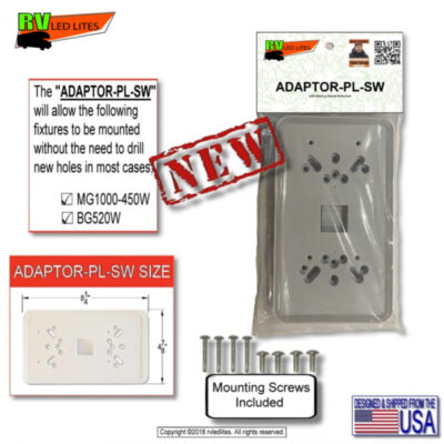 ADAPTOR-PL-SW, Allows the mounting of the MG1000-450 (Motion-Guard) or the BG520 (Bug-Guard) fixtures to the side wall of an RV without drilling new holes.