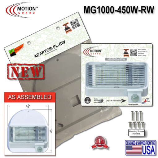 <u><STRONG>MG1000-450W-RW</u></STRONG>: MG1000-450W, White, RV Motion Sensor Light with ADAPTOR-PL-RW included