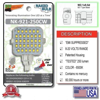 The Model NK-921-250CW LED Light Bulb is a Bright White (250 Lumens, @ 6500K) that has a T5 Wedge Base and EMI SUPPRESSION.