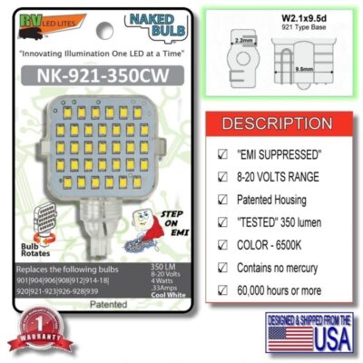 The Model NK-921-350CW LED Light Bulb is a Bright White (350 Lumens, @ 6500K) that has a T5 Wedge Base and EMI SUPPRESSION.